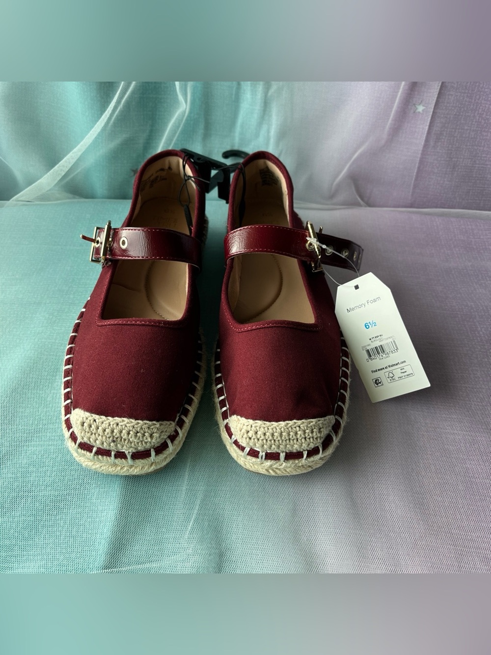 NEW Time and Tru Burgundy Espadrille Mary Jane Flats Shoes Women Size 6 1/2